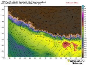 Forecast precipitable water and wind streamlines