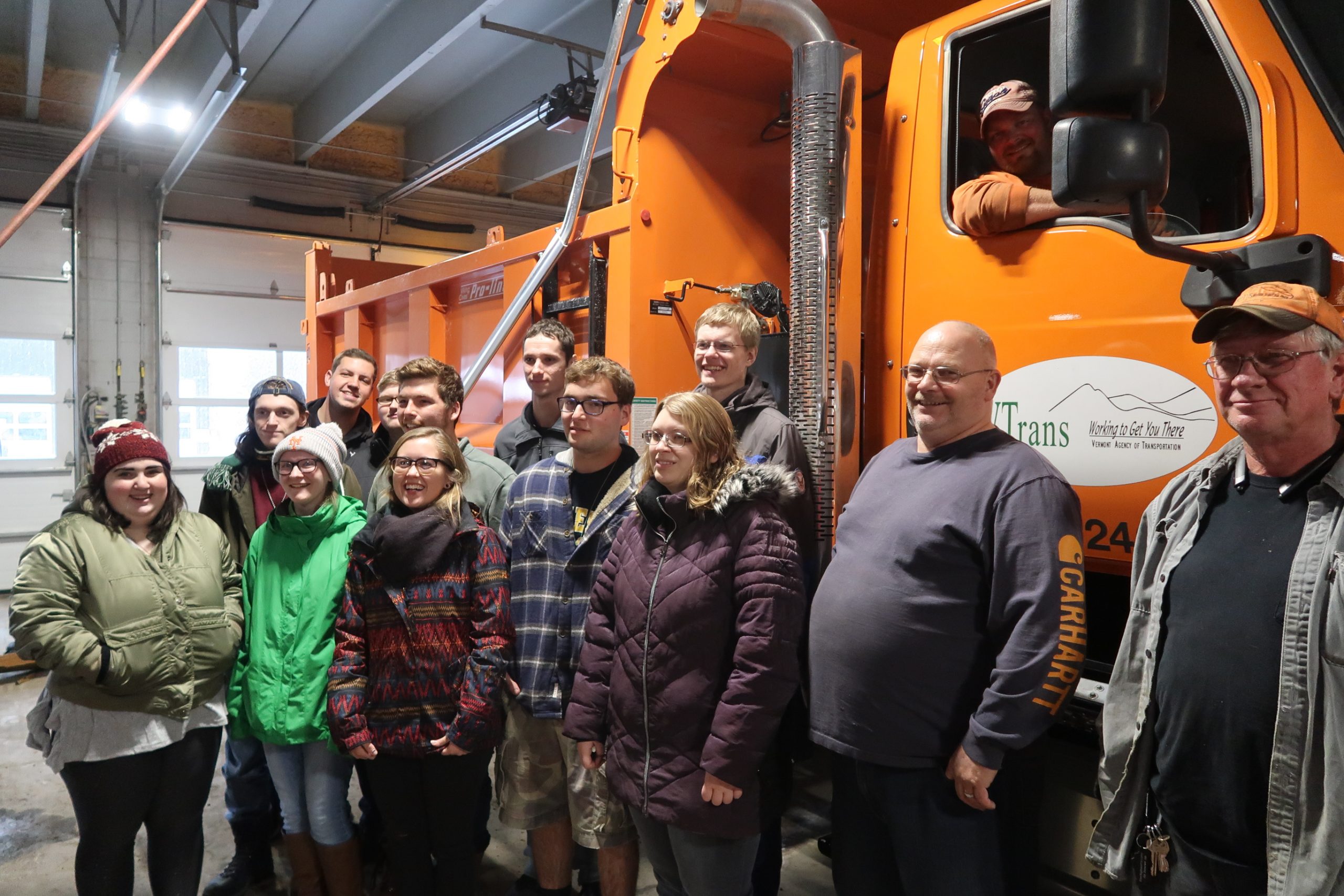 Students visit the Lyndonville VTrans garage on November 18, 2019